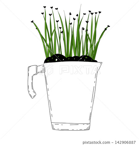 Onion sprout vector illustration. Micro greens growning in a jar. Fresh cooking ingredients isolated on a white background. Young green germinating onion sprouts for logo, print, design Onion sprout vector illustration. Micro greens growning in a jar. Fresh cooking ingredients isolated on a white background. Young green germinating onion sprouts for logo, print, design 142906887