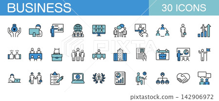 Business-related line icon set (color) Business-related line icon set (color) 142906972