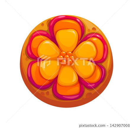 Cartoon marigold flower cookie for Mexican Day of the Dead celebration. Sweet frosted biscuit with cempasuchil bloom for Dia de los Muertos altars. Vector sugar cookie for autumn holiday events Cartoon marigold flower cookie for Mexican Day of the Dead celebration. Sweet frosted biscuit with cempasuchil bloom for Dia de los Muertos altars. Vector sugar cookie for autumn holiday events 142907008