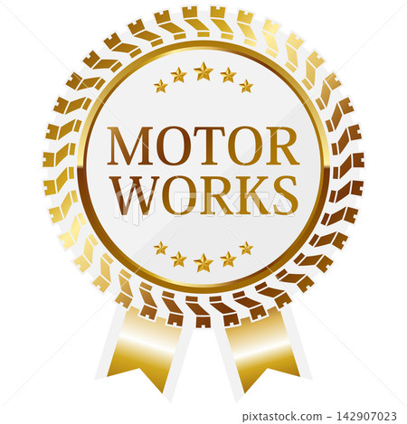 High-quality tire emblem with ribbon, white and gold. High-quality tire emblem with ribbon, white and gold. 142907023