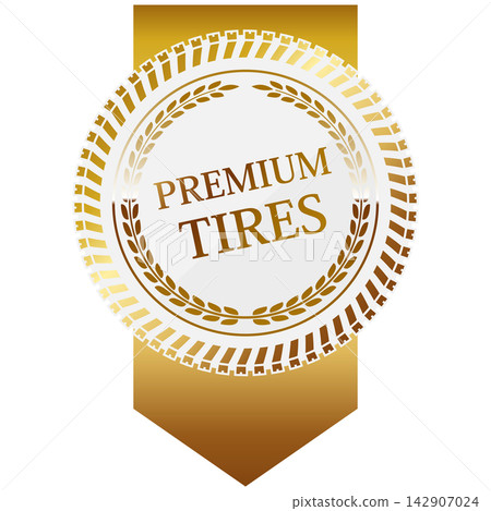 High-quality tire emblem with ribbon, white and gold. High-quality tire emblem with ribbon, white and gold. 142907024
