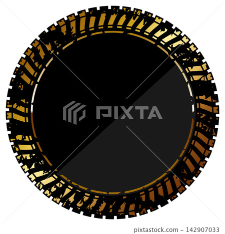 High-quality circular tire frame in black and gold. High-quality circular tire frame in black and gold. 142907033