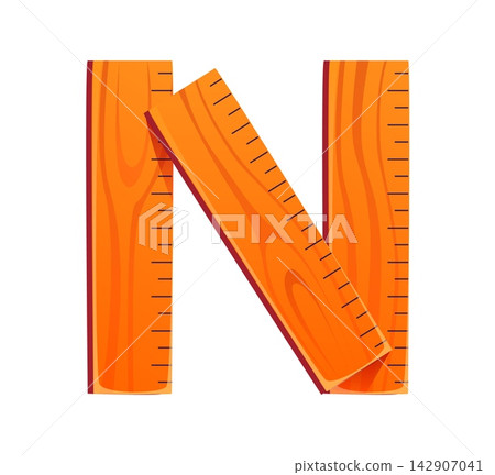 School font letter of ruler stationery or education supply typeface for English alphabet ABC. Cartoon school font type letter N for kids back to school text typography or student learning tool type 142907041