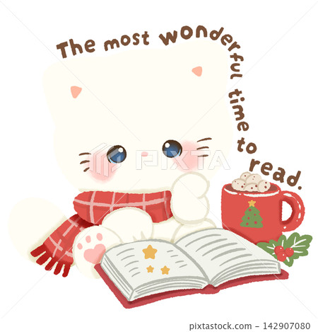 Cute White Cat Reading an Open Christmas Book With Hot Cocoa The Most Wonderful Time to Read Kawaii Cozy Bookish Holiday Clipart Illustration Cute White Cat Reading an Open Christmas Book With Hot Cocoa The Most Wonderful Time to Read Kawaii Cozy Bookish Holiday Clipart Illustration 142907080