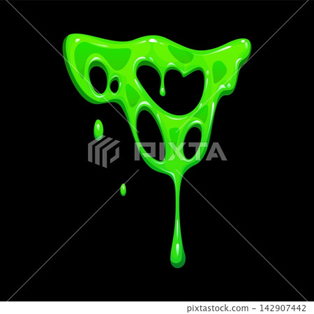 Stretching green slime web with melting ooze texture, vertical drips, and shiny wet reflections. Radioactive sludge decoration for street art stencil, gaming channels or underground concert flyers Stretching green slime web with melting ooze texture, vertical drips, and shiny wet reflections. Radioactive sludge decoration for street art stencil, gaming channels or underground concert flyers 142907442