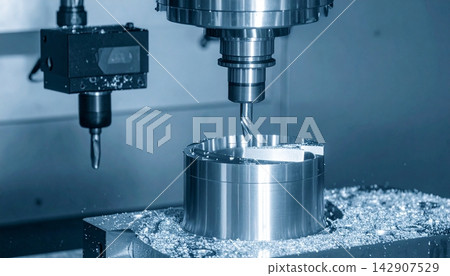 3 axis machining center cuts the engine cylinder block with a solid ball-end mill 3 axis machining center cuts the engine cylinder block with a solid ball-end mill 142907529