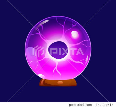 Cartoon spooky Halloween font number 0 with glowing purple crystal ball on wooden stand. Scary holiday letter typeface for Halloween party invitations and nursery English alphabet posters Cartoon spooky Halloween font number 0 with glowing purple crystal ball on wooden stand. Scary holiday letter typeface for Halloween party invitations and nursery English alphabet posters 142907612
