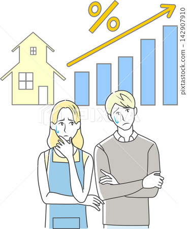 A couple worried about rising mortgage payments due to interest rate hikes. A couple worried about rising mortgage payments due to interest rate hikes. 142907910