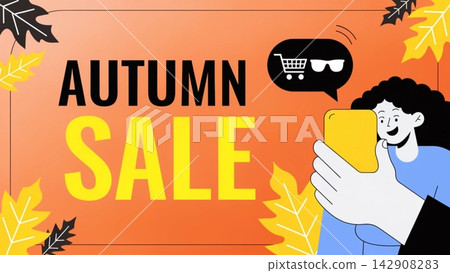 young woman autumn sale banner design vector background  142908283
