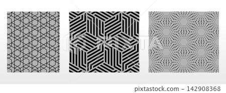 Geometric set of seamless black and gray patterns. Simple vector graphics Geometric set of seamless black and gray patterns. Simple vector graphics 142908368