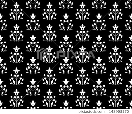 Flower geometric pattern. Seamless vector background. White and black ornament. Flower geometric pattern. Seamless vector background. White and black ornament. 142908370