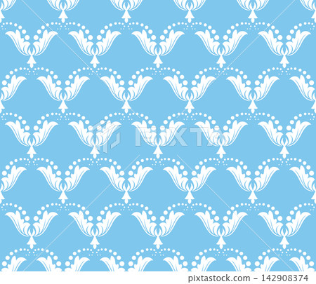 Flower geometric pattern. Seamless vector background. White and blue ornament Flower geometric pattern. Seamless vector background. White and blue ornament 142908374