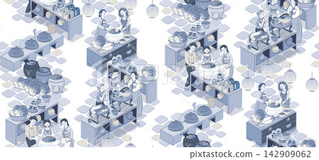 Kimjang Korean Kimchi Making Culture Indigo Monochrome Seamless Pattern Vector Illustration Kimjang Korean Kimchi Making Culture Indigo Monochrome Seamless Pattern Vector Illustration 142909062