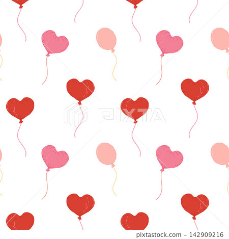 Flying balloon hand drawn seamless vector pattern. Colorful balloons on a white background. Design concept for birthday party, Valentine's Day, celebration, kids textile print, wallpaper, wrapping 142909216