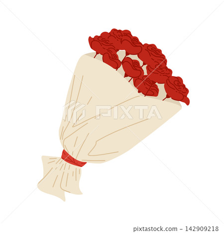 Bouquet of Red Roses. Vector hand drawn flowers illustration. Gift for Valentine's Day, birthday. Isolated print for web, stickers, decor Bouquet of Red Roses. Vector hand drawn flowers illustration. Gift for Valentine's Day, birthday. Isolated print for web, stickers, decor 142909218