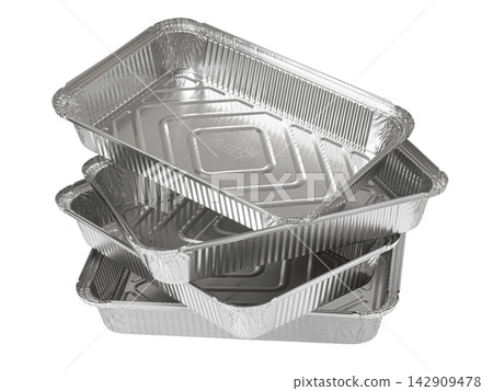 Stack of disposable aluminum foil food containers Stack of disposable aluminum foil food containers 142909478