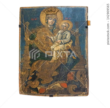 Byzantine icon depicting virgin mary holding jesus christ 142909565