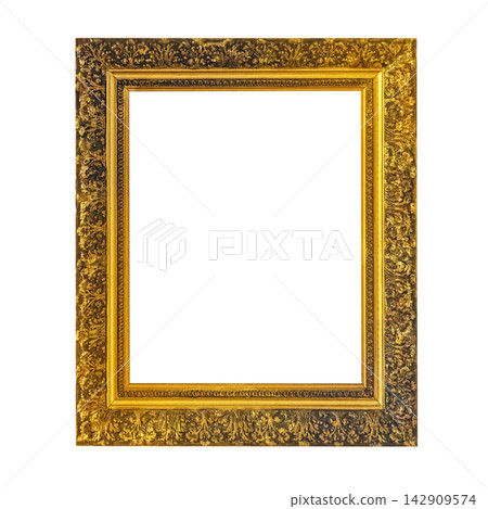 Ornate antique gold gilded picture frame on white Ornate antique gold gilded picture frame on white 142909574