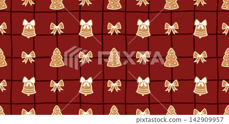 Ginger pattern candy with christmas gingerbread gingham for seamless vintage preppy. Diamond texture retro with elegant tablecloth backdrop for ethnic ornament new year. Print plaid line. Ginger pattern candy with christmas gingerbread gingham for seamless vintage preppy. Diamond texture retro with elegant tablecloth backdrop for ethnic ornament new year. Print plaid line. 142909957