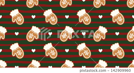 Diamond gingerbread pattern with ginger christmas seamless for vintage preppy gingham. Candy stripe red with paper checkered vector for decoration green ethnic. Sweater festive backdrop. 142909960
