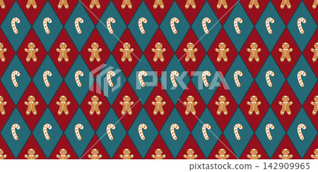 Gingerbread diamond ginger for pattern preppy vintage and gingham christmas candy. Seamless merry texture for cover print modern and checkered ethnic vector. Sweater red gift for bg. Gingerbread diamond ginger for pattern preppy vintage and gingham christmas candy. Seamless merry texture for cover print modern and checkered ethnic vector. Sweater red gift for bg. 142909965