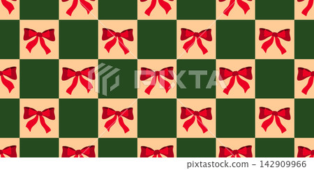 Gingham stripe merry and ribbon seamless background with preppy bow pattern. Christmas decorative birthday and star simple argyle with ornament cover circus. Wrapping plaid vintage and xmas. Gingham stripe merry and ribbon seamless background with preppy bow pattern. Christmas decorative birthday and star simple argyle with ornament cover circus. Wrapping plaid vintage and xmas. 142909966