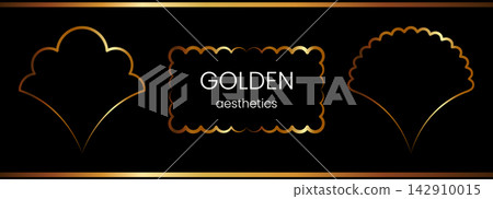 Frame cover casino with gold label luxury and border golden oval. Antique ornament vintage with simple boarder square and rococo invitation vector. Line elegant frame with box deco gold 142910015