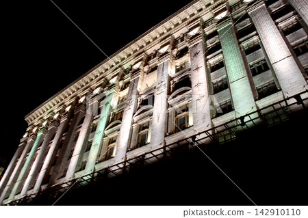 Kyiv City Council building facade with night illumination in Ukraine. Kyiv City Council building facade with night illumination in Ukraine. 142910110