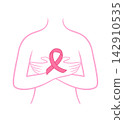 Woman body outline with crossed arms and pink ribbon.  142910535
