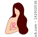 Woman holding her breast. Breast self-exam.  142910536