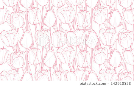 Seamless Pattern Floral Tulip Outline. Seamless Pattern Floral Tulip Outline. 142910538
