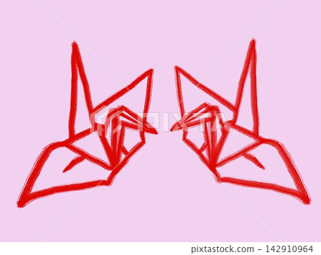 Red origami crane on a pink background Red origami crane on a pink background 142910964
