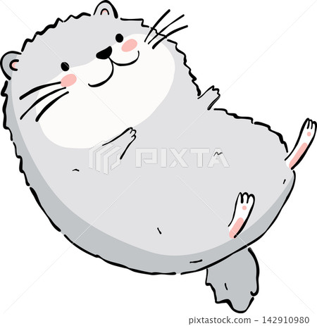 A cute vector illustration of a fat grey hamster lying on its back. The funny sleeping pose creates a playful and adorable mood. A cute vector illustration of a fat grey hamster lying on its back. The funny sleeping pose creates a playful and adorable mood. 142910980