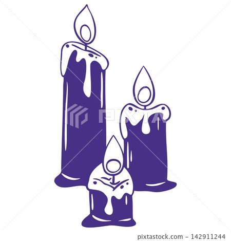 Spooky Halloween Candles with Melting Wax and Tall Flames. Great for Spooky Poster Prints, Halloween Cards and Sticker Sheets. Hand Drawn Doodle Vector Outline in Purple on White Background Spooky Halloween Candles with Melting Wax and Tall Flames. Great for Spooky Poster Prints, Halloween Cards and Sticker Sheets. Hand Drawn Doodle Vector Outline in Purple on White Background 142911244