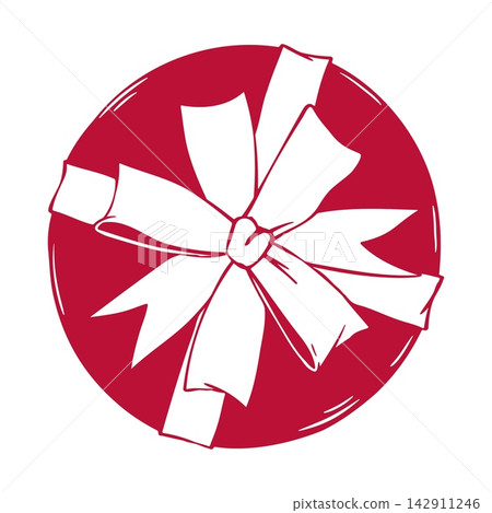Cute Christmas Round Gift Box with Big Ribbon Bow on Top. Great for Holiday Cards, Present Tags and Candy Shop Prints. Hand Drawn Doodle Vector Outline in Pink on White Background. Cute Christmas Round Gift Box with Big Ribbon Bow on Top. Great for Holiday Cards, Present Tags and Candy Shop Prints. Hand Drawn Doodle Vector Outline in Pink on White Background. 142911246