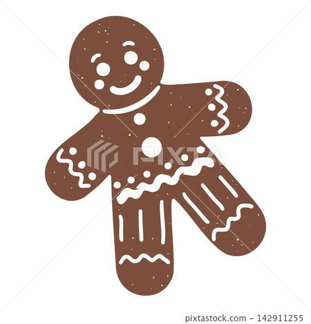 Cute Christmas Gingerbread Man Cookie with Smile and Buttons. Great for Kids Party Design, Bakery Boxes and Holiday Cards. Hand Drawn Doodle Vector Outline in Brown on White Background Cute Christmas Gingerbread Man Cookie with Smile and Buttons. Great for Kids Party Design, Bakery Boxes and Holiday Cards. Hand Drawn Doodle Vector Outline in Brown on White Background 142911255