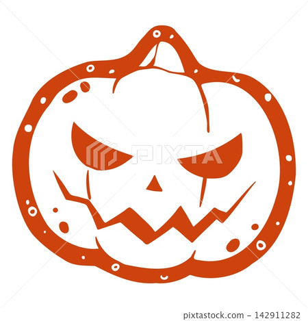 Halloween Pumpkin Cookie with Icing Outline and Angry Jack Face. Gingerbread Jack Lantern with Glazed Edge, Slanted Eyes and Grin. Hand Drawn Doodle Vector Outline in Orange on White Background Halloween Pumpkin Cookie with Icing Outline and Angry Jack Face. Gingerbread Jack Lantern with Glazed Edge, Slanted Eyes and Grin. Hand Drawn Doodle Vector Outline in Orange on White Background 142911282