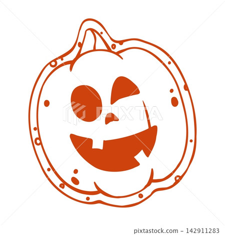 Halloween Pumpkin Cookie with Icing Outline and Goofy Tooth Face. Gingerbread Jack Lantern with Glazed Edge, Crooked Eyes and Smile. Hand Drawn Doodle Vector Outline in Orange on White Background Halloween Pumpkin Cookie with Icing Outline and Goofy Tooth Face. Gingerbread Jack Lantern with Glazed Edge, Crooked Eyes and Smile. Hand Drawn Doodle Vector Outline in Orange on White Background 142911283
