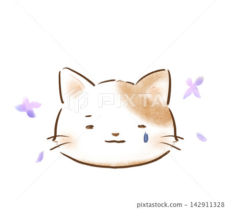 A hand-drawn illustration of a cat crying in sadness. A hand-drawn illustration of a cat crying in sadness. 142911328