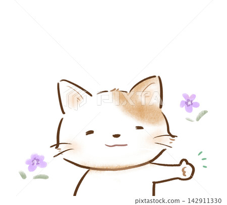 手繪插圖,一隻貓豎起了大拇指。 手繪插圖,一隻貓豎起了大拇指。 142911330