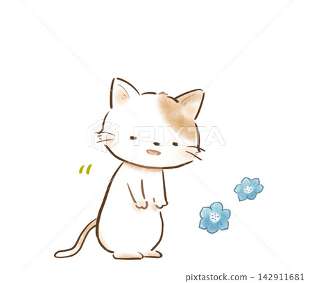 手繪插圖,一隻貓輕輕鞠躬。 手繪插圖,一隻貓輕輕鞠躬。 142911681