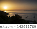 Golden Sunset over the Aegean Sea with Sailing Boats, Syros, Greece 142911789