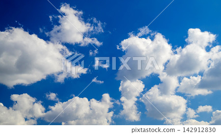 white cumulus clouds scattered across the light blue sky on a sunny day white cumulus clouds scattered across the light blue sky on a sunny day 142912830