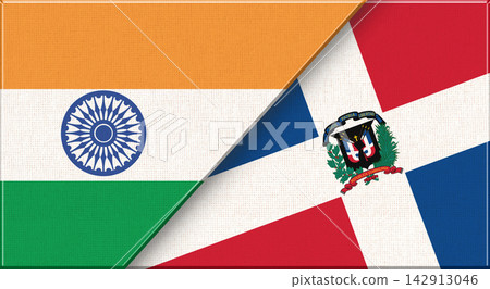 Double flag of India and Dominican Republic on fabric texture - 3D illustration Double flag of India and Dominican Republic on fabric texture - 3D illustration 142913046