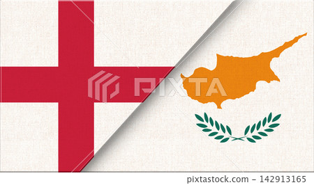 Double flag of England and Cyprus on fabric texture - 3D illustration Double flag of England and Cyprus on fabric texture - 3D illustration 142913165