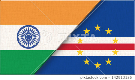 Double flag of India and Cape Verde on fabric texture - 3D illustration Double flag of India and Cape Verde on fabric texture - 3D illustration 142913186