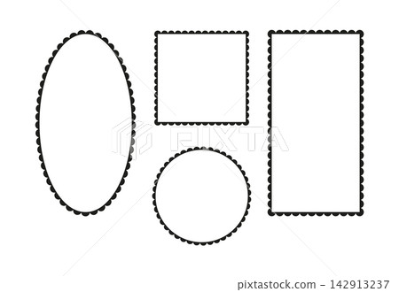 Scalloped frames layouts. Set of Scalloped edge rectangle, ellipse, circle, square shapes templates. Label simple forms. Silhouette lace frame, backdrops. Abstract flat elements for tag, stickers. Scalloped frames layouts. Set of Scalloped edge rectangle, ellipse, circle, square shapes templates. Label simple forms. Silhouette lace frame, backdrops. Abstract flat elements for tag, stickers. 142913237