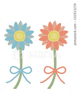A cute illustration of two flowers tied with ribbons, in the style of gerberas. A cute illustration of two flowers tied with ribbons, in the style of gerberas. 142913279