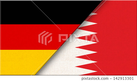 Double flag of Germany and Bahrain on fabric texture - 3D illustration Double flag of Germany and Bahrain on fabric texture - 3D illustration 142913301