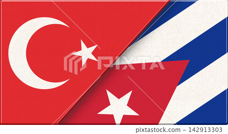 Double flag of Turkey and Cuba on fabric texture - 3D illustration Double flag of Turkey and Cuba on fabric texture - 3D illustration 142913303